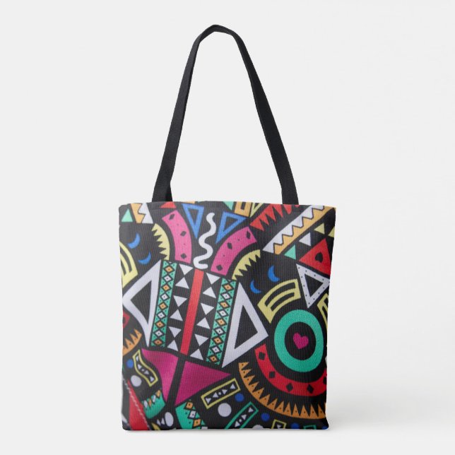 Vibrant Afro-Centric Geometric Pattern – Bold Trib Tote Bag (Back)