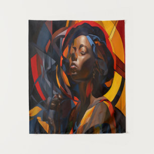 Vibrant Afrocentric Abstract Portrait Art Tapestry
