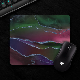 Vibrant Agate   Rich Pink and Green Jewel Tone Mouse Pad