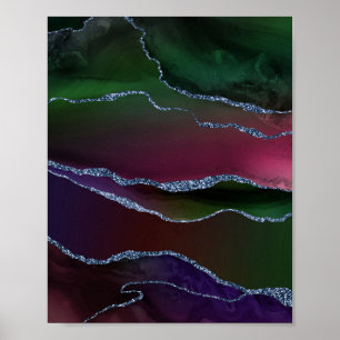 Vibrant Agate Rich Pink and Green Jewel Tone Poster