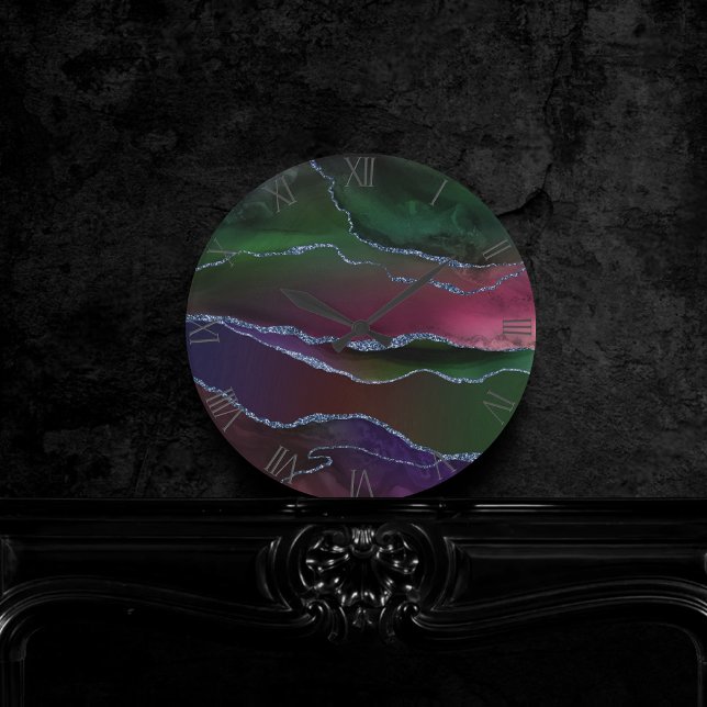Vibrant Agate | Rich Pink and Green Jewel Tone Round Clock (Creator Uploaded)