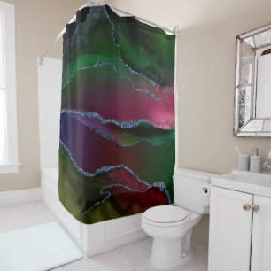 Vibrant Agate   Rich Pink and Green Jewel Tone Shower Curtain