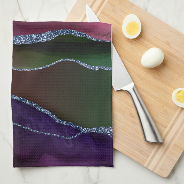 Vibrant Agate | Rich Pink and Green Jewel Tone Tea Towel (Quarter Fold)