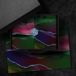 Vibrant Agate Rich Pink and Green Jewel Tone Tissue Paper