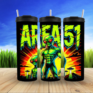 Vibrant Alien Graphic: Area 51 Thermal Tumbler