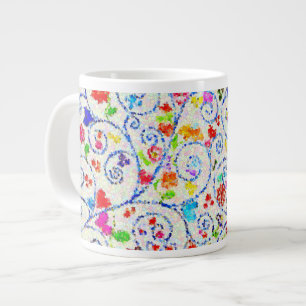 Vibrant All-Over Mosaic Abstract Hearts & Swirls  Large Coffee Mug