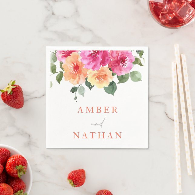Vibrant All Seasons Watercolor Floral Wedding Napkin (Insitu)
