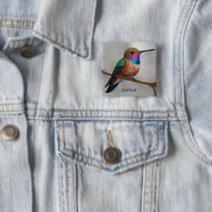 Vibrant Allen’s Hummingbird Painting 15 Cm Square Badge