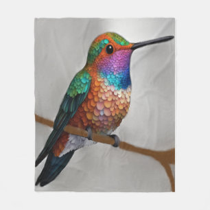 Vibrant Allen’s Hummingbird Painting Fleece Blanket