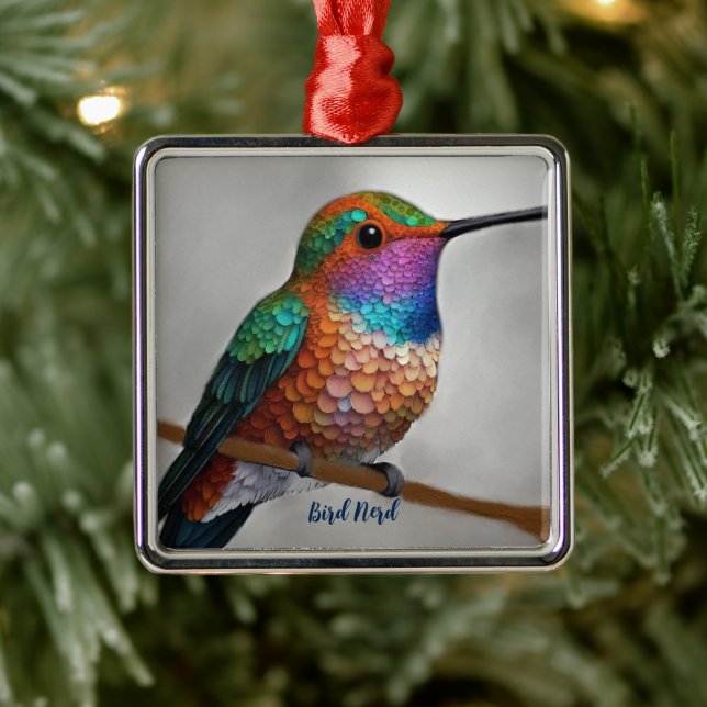 Vibrant Allen’s Hummingbird Painting Metal Ornament (Tree)