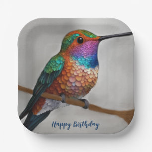 Vibrant Allen’s Hummingbird Painting Paper Plate