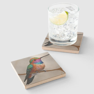 Vibrant Allen’s Hummingbird Painting Stone Coaster
