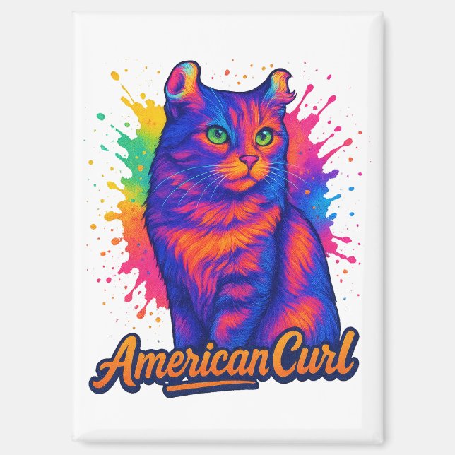 Vibrant American Curl Cat Pop Art Illustration Magnet (Front)