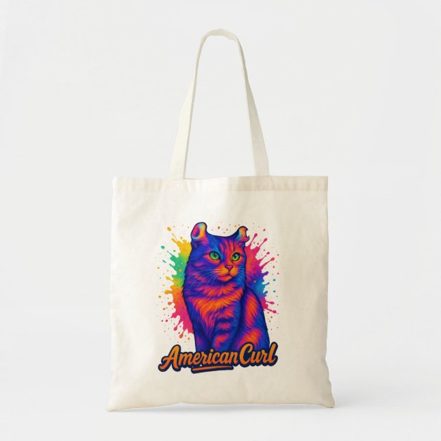 Vibrant American Curl Cat Pop Art Illustration Tote Bag (Front)