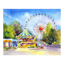 Vibrant amusement park watercolor