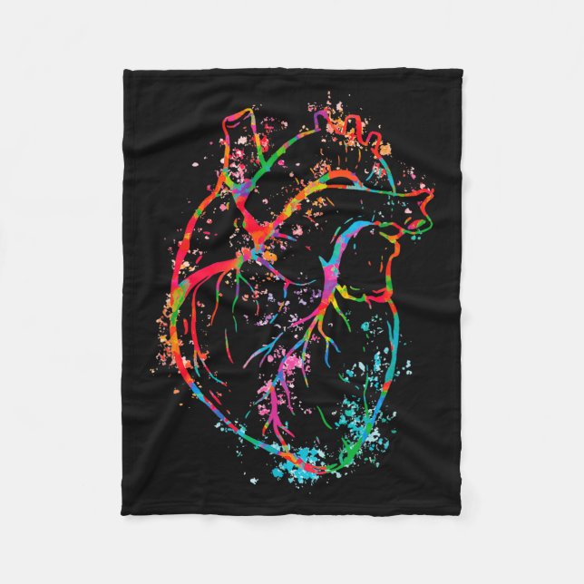 Vibrant Anatomical Heart Splatter  Fleece Blanket (Front)