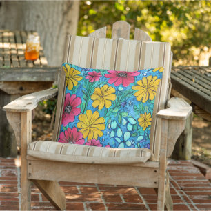Vibrant and artsy hand drawn floral for summer cushion