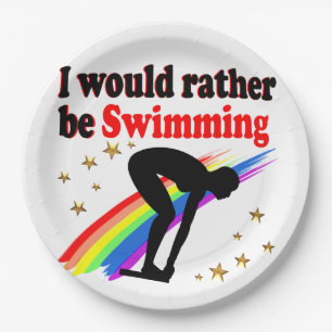 VIBRANT AND COLOR I WOULD RATHER BE SWIMMING PAPER PLATE