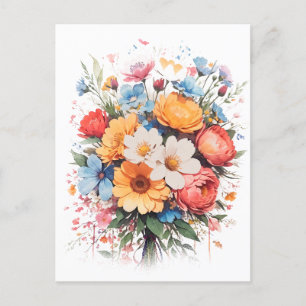 vibrant and colorful floral bouquet design postcard