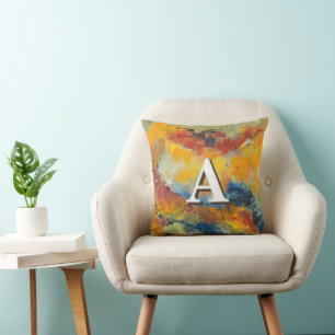 Vibrant and Colourful Abstract Art Monogram Cushion