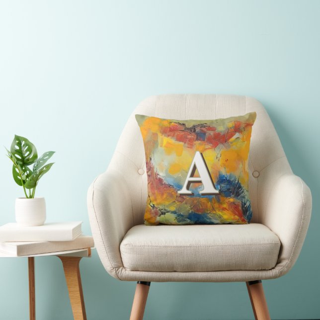 Vibrant and Colourful Abstract Art Monogram Cushion (Chair)