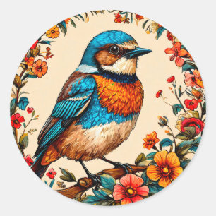 Vibrant and colourful illustration of a bird classic round sticker