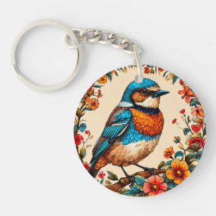 Vibrant and colourful illustration of a bird key ring