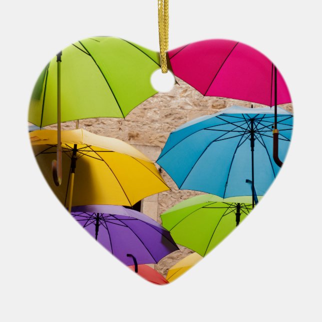 Vibrant and Colourful Umbrellas Ceramic Ornament (Front)