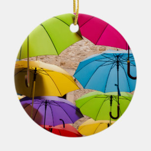 Vibrant and Colourful Umbrellas Ceramic Ornament