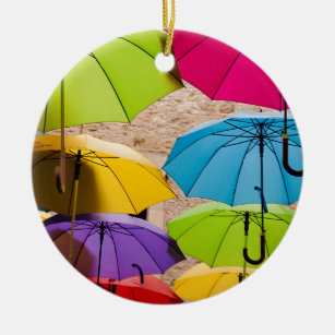 Vibrant and Colourful Umbrellas Ceramic Ornament