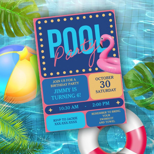Vibrant And Fun Pool Birthday Party  Invitation (Creator Uploaded)
