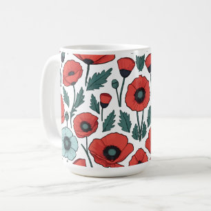 Vibrant and red Poppy Flowers Illustration Pattern Coffee Mug
