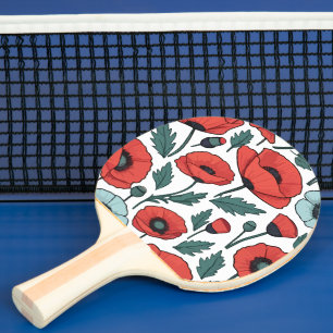 Vibrant and red Poppy Flowers Illustration Pattern Ping Pong Paddle