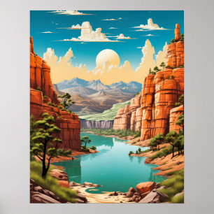 Vibrant and Retro Grand Canyon Art Poster