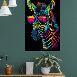 Vibrant and Striking Colourful Zebra Poster