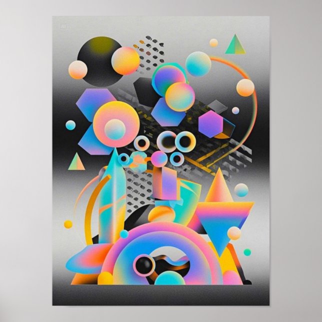 Vibrant and whimsical abstract artwork geometric  poster (Front)