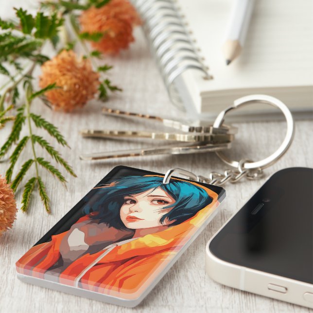 Vibrant Anime Beauty Key Ring (Front Right)
