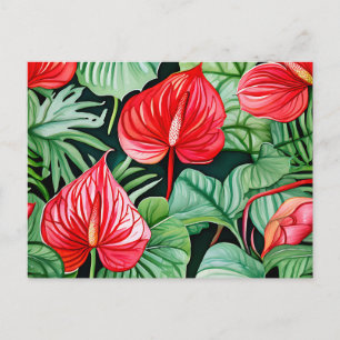 Vibrant Anthurium Watercolor Pattern Postcard