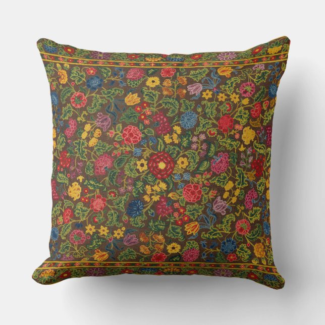 Vibrant Antique Botanical Garden Pattern Cushion (Front)
