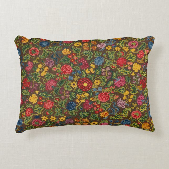 Vibrant Antique Botanical Garden Pattern Decorative Cushion (Front)