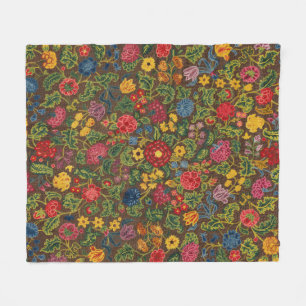 Vibrant Antique Botanical Garden Pattern Fleece Blanket