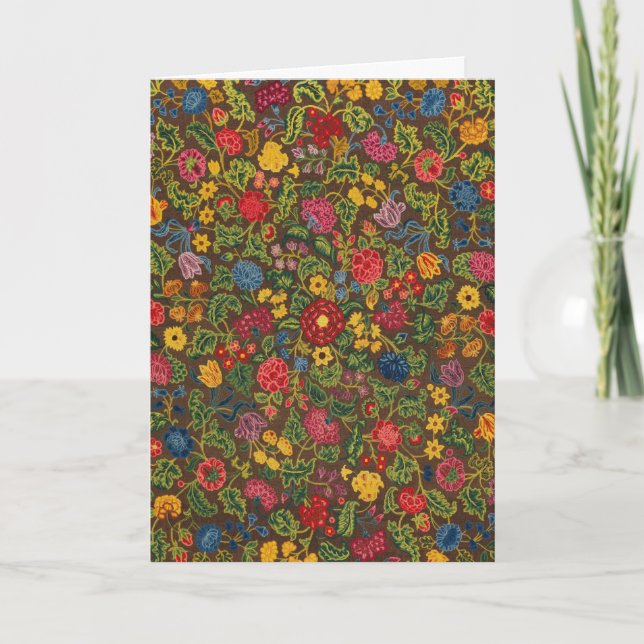 Vibrant Antique Botanical Garden Pattern Holiday Card (Front)