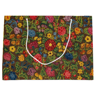 Vibrant Antique Botanical Garden Pattern Large Gift Bag
