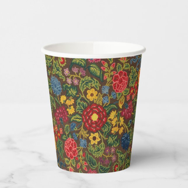 Vibrant Antique Botanical Garden Pattern Paper Cups (Left)