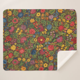 Vibrant Antique Botanical Garden Pattern Sherpa Blanket