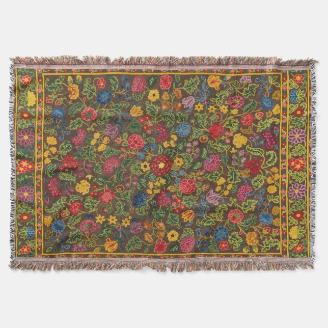 Vibrant Antique Botanical Garden Pattern Throw Blanket (Front)