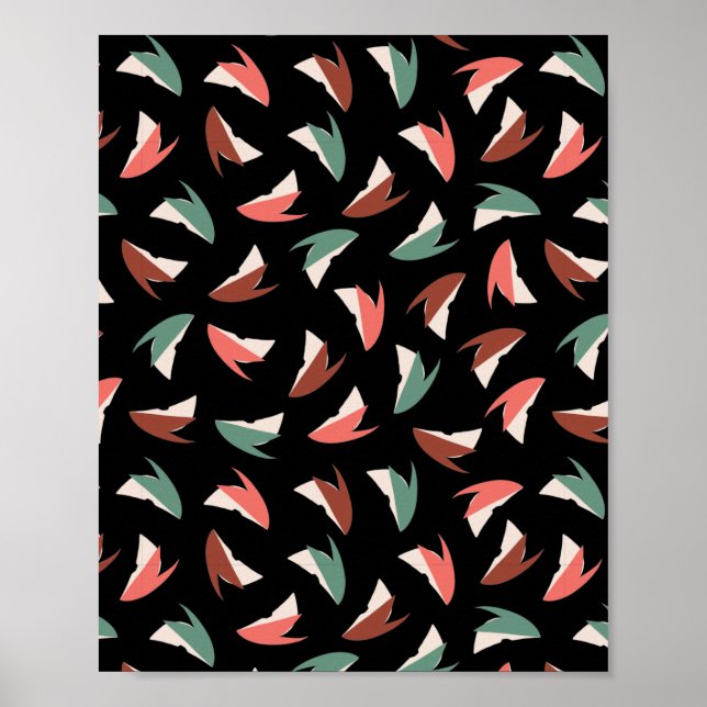 Vibrant Apple Slice Fruit Pattern Black Poster (Front)