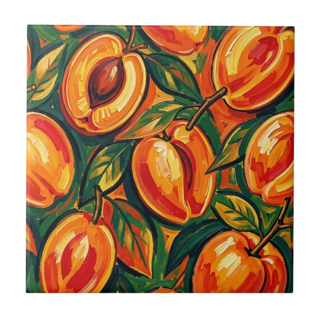 Vibrant Apricot Pattern Ceramic Tile (Front)