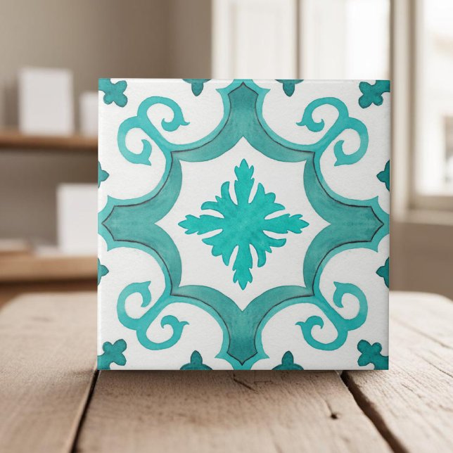 Vibrant aqua blue moroccan mediterranean style ceramic tile (Creator Uploaded)
