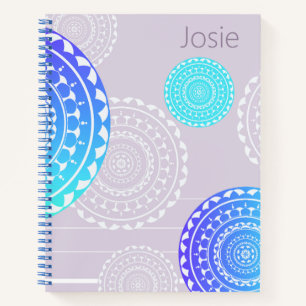 Vibrant Aqua Blue Random Mandala on Pink Add Name  Notebook